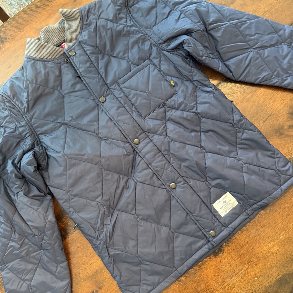 Alpha Industries Jacket Mens Small Blue Quilted Utility Lightweight Bomber